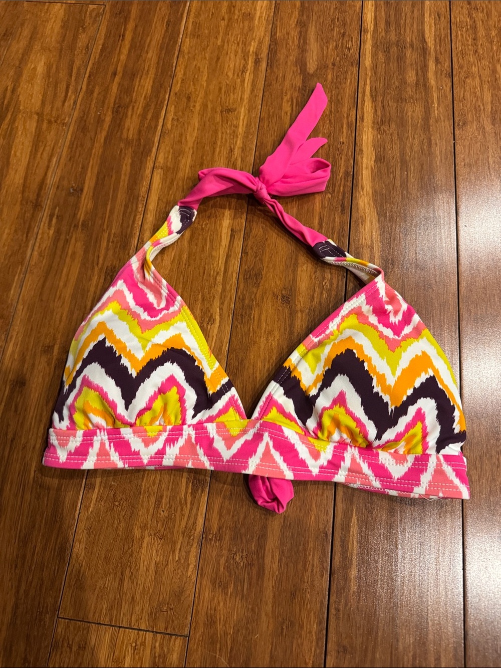 Athleta Pink Yellow Purple Multicolor Zigzag Halter Bikini Top